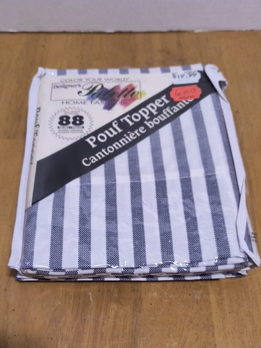 Pouf Topper Stripe Window Valance88 Inches White & Navy Bundle Of 2